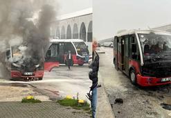 Özel halk otobüsü alev alev yandı