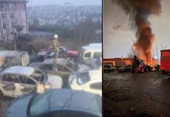 Gaziosmanpaşa'da otoparkta yangın: 14 araç zarar gördü