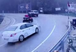 Kayganlaşan yolda virajda kazalar kamerada