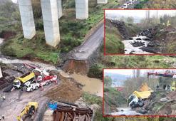 Sarıyer'de yol çöktü; dereye düşen kamyon çıkarıldı