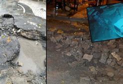 Küçükçekmece'de yağışın ardından çöken yola 2 kişi ve 2 hafif ticari araç düştü