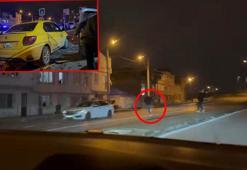 Marketteki arkadaşının taksisini çaldığı anlar kamerada