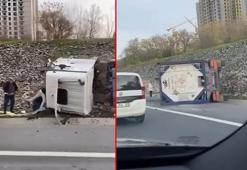 Esenyurt TEM Otoyolu'nda tanker devrildi; trafik yoğunluğu oluştu