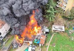 Sarıyer’de ruhsatsız oto tamirhanesi alev alev yandı