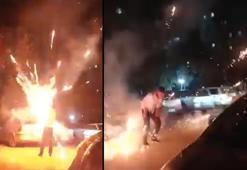 Ateşlediği havai fişek elinde patladı; o anlar kamerada