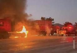Muğla’da tuğla yüklü TIR yandı
