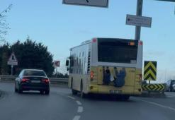 Beykoz'da otobüsün arkasında tehlikeli yolculuk
