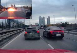 Şişli’de makas atan sürücü bariyerlere çarptı; alev alan aracın motoru yola fırladı