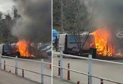 Şile'de hafif ticari araç alev alev yandı