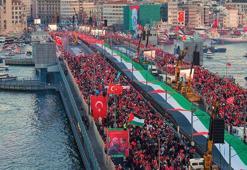 Galata Köprüsü'nde Filistin'e destek yürüyüşüne yaklaşık 520 bin kişi katıldı