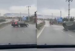 Sürücüsünün drift yaptığı otomobil takla attı; o anlar kamerada