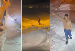 İş makinesi operatörü çocuğu kırmadı, evin önünü kardan temizleyip yolu açtı