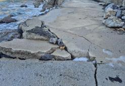 Zonguldak’ta dalgalar, sahildeki yürüyüş yolunu çatlattı