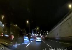 Şile Otoyolu'nda makas atan minibüsün kaza yaptığı anlar kamerada