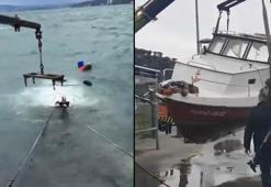 Sarıyer'de lodos nedeniyle balıkçı teknesi battı; vinç yardımıyla çıkarıldı