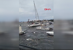 Tuzla'da fırtına nedeniyle kıyıda demirli bazı tekneler alabora oldu