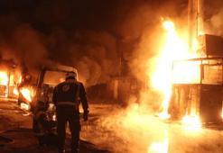 Halep’te SDG’nin attığı roketlerin düştüğü bölgede yangın çıktı