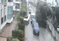 Fırtınada kökünden sökülen ağaç devrildi; o anlar kamerada