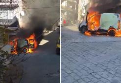 Beyoğlu'nda hafif ticari araç alev alev yandı