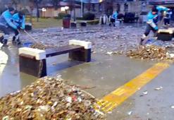 Bakırköy'de lodosla sahile taşınan atıklar temizlendi