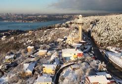Beykoz’da kar yağışı; seyirlik manzara havadan görüntülendi