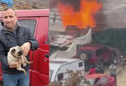 İş yerindeki yangında mahsur kalan yavru köpek kurtarıldı