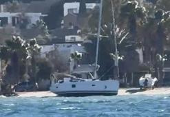 Bodrum’da fırtına etkili oldu; yelkenli tekne karaya oturdu