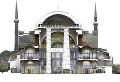 Ayasofya'da kubbe pencere sökümü ve çelik kiriş montajı başladı