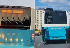 Otobüsün arkasına tutunan çocuklara şoförden LED'li uyarı