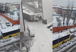 Küçükçekmece'de kar yağışı etkili oldu; İETT otobüsü yolda kaldı, TIR kaza yaptı