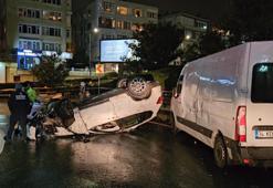 Beşiktaş’ta minibüse çarpan otomobil takla atarak caddeye uçtu; 2 yaralı