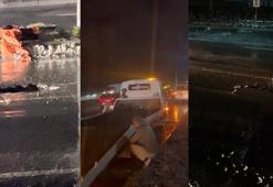 Su dolu çukura giren 30 aracın lastiği patladı