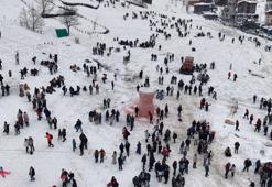 Ayder'de kar festivali kayakla başladı; kardan çay bardağı görücüye çıktı