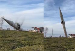 Minarenin kontrollü yıkımı kamerada