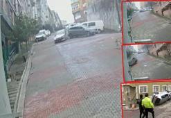 Kağıthane'de 2 araca ve doğalgaz kutusuna çarparak takla atan otomobil kamerada