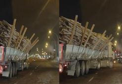 Fazla yük taşıyan TIR'ın tehlikeli yolculuğu kamerada