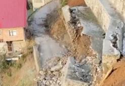 Rize’de heyelan; istinat duvarı çöktü, o anlar kamerada