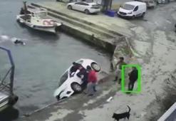 Sarıyer'de otomobil denize düştü; tekneden atlayan kişi yüzerek yardıma geldi