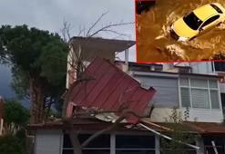 Kuşadası’nda fırtına ve sağanak: Evlerin çatıları uçtu, araçlar yollarda mahsur kaldı