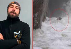 Su seviyesi yükselen dereden geçen dağcı yaşadıklarını anlattı