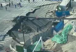 Çin'de metro inşaatı sırasında yol çöktü