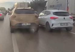 Otomobil sürücülerinin 'şerit' kavgası kask kamerasında