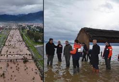 Köyceğiz Gölü taştı; su altında kalan kordon dronla görüntülendi
