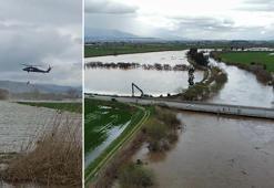 Büyük Menderes Nehri taştı; mahsur kalan çiftlik sahibi, jandarma helikopteri ile kurtarıldı
