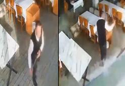 Restorana vuran dev dalganın çalışanı sürüklediği anlar kamerada