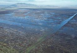 Kuruyan Marmara Gölü'nün su tuttuğu alanlar dronla görüntülendi