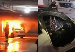 Otomobil otoparkta alev aldı