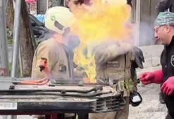 Sarıyer'de elektrikli aracın bataryasının patladığı anlar kamerada