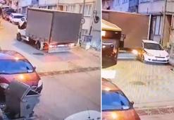 Yol vermek isterken kamyoneti ile kaza yaptı; o anlar kamerada