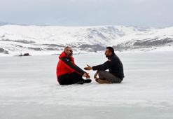 Erzurum’da Demirdöven Barajı buz tuttu
